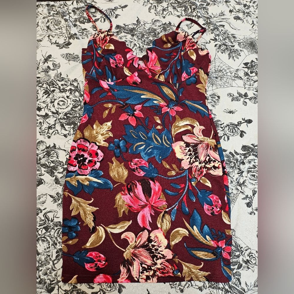 Floral Mini Dress with Scalloped Top